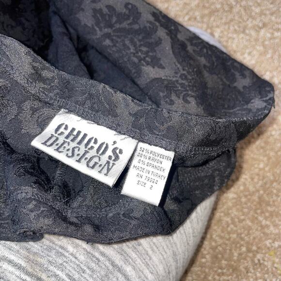 Chico's Design pants pull on textured SZ 2 black paisley print MD straight leg - Picture 8 of 8